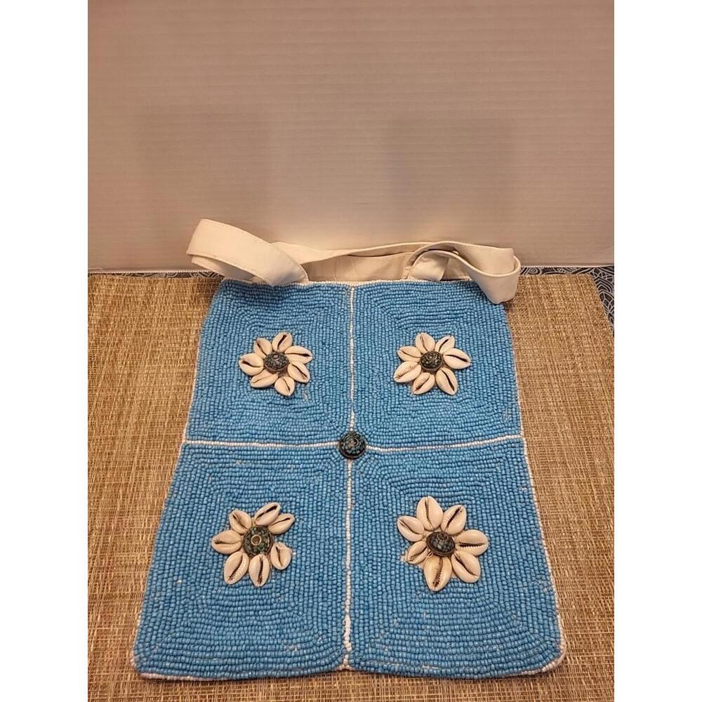 TURQUOISE BEADED WITH SHELLS MADE IN INDIA TOTE BAG 2 Loose Shells